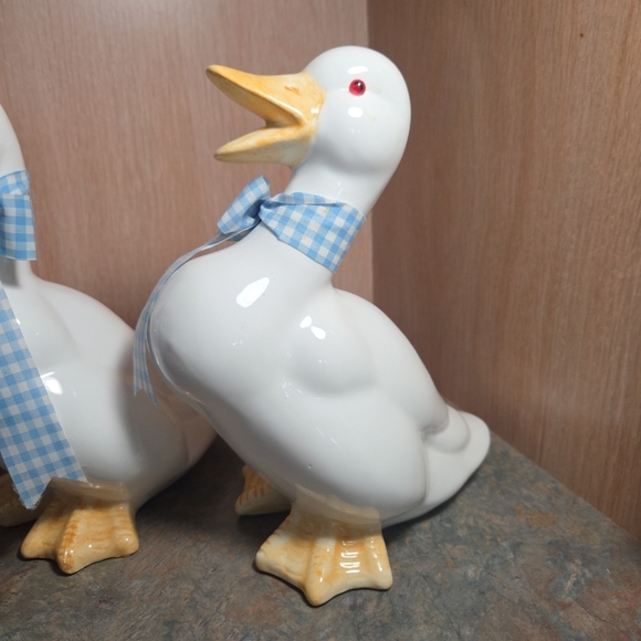 Ceramic Duck Figurines with Blue Gingham Bows - Picture 5 of 7